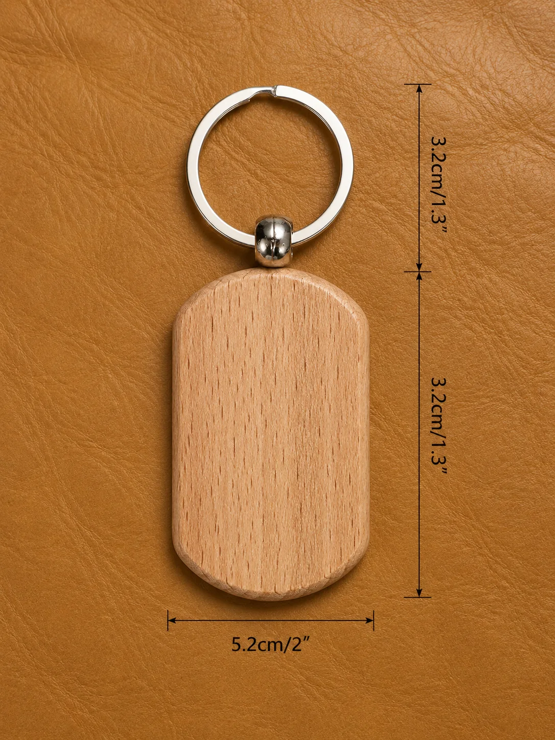 Rectangular Natural Bamboo Keychain