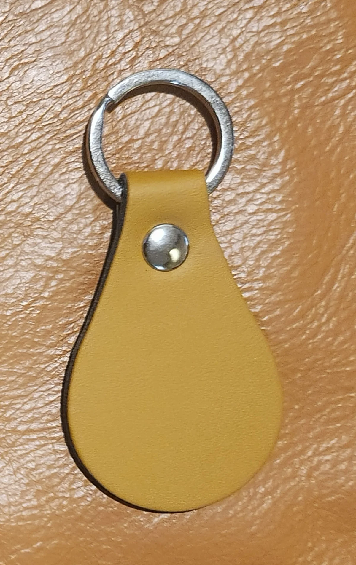 Round Mustard PU Leather Keychain