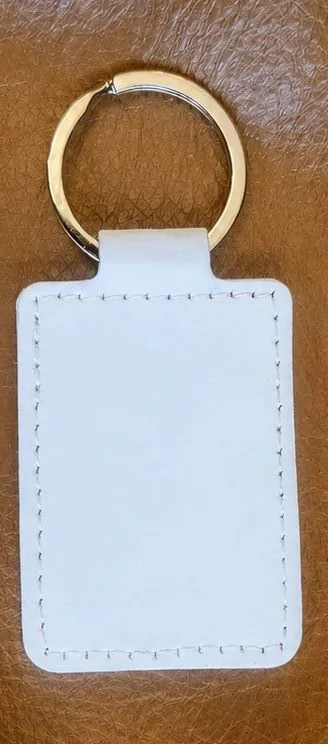 Rectangular White PU Leather Keychain